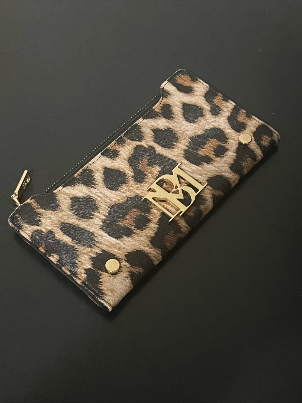 Badgley Mischka Leopard Print Zip Wallet with Gold Hardware